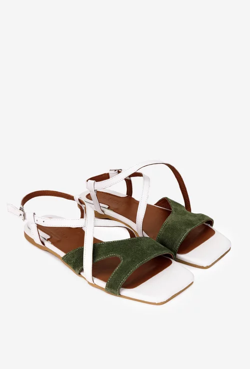Sandale dama albe cu kaki din piele