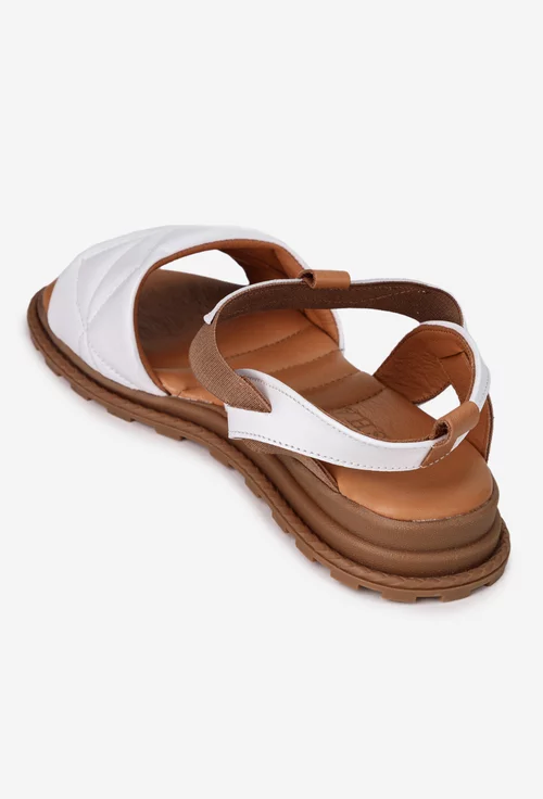 Sandale dama albe din piele cu bareta elastica