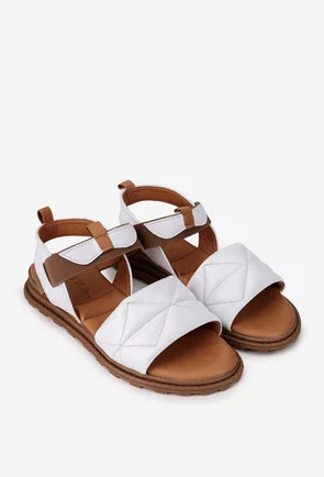 Sandale dama albe din piele cu bareta elastica
