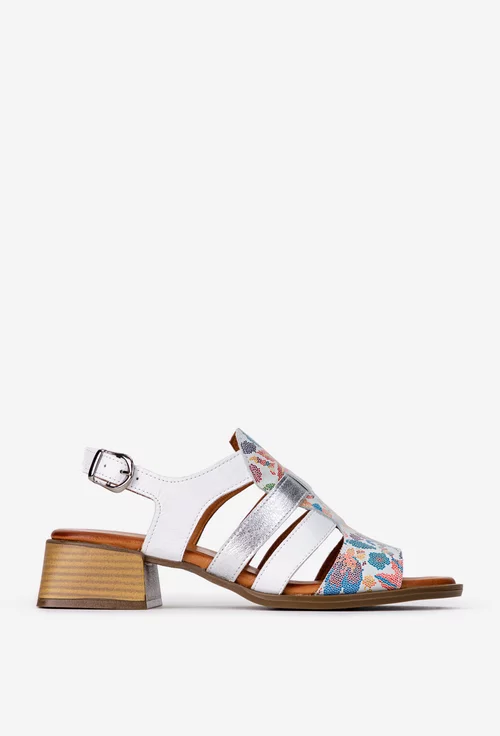 Sandale dama albe din piele cu detalii multicolore