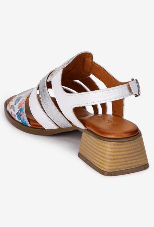 Sandale dama albe din piele cu detalii multicolore