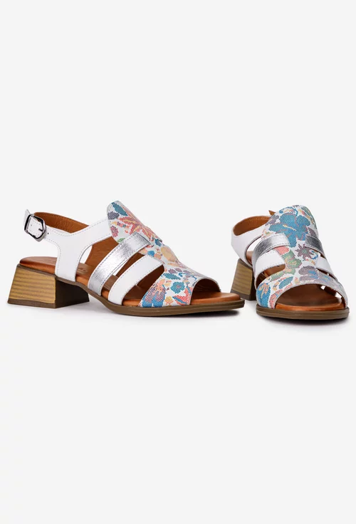 Sandale dama albe din piele cu detalii multicolore
