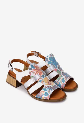 Sandale dama albe din piele cu detalii multicolore