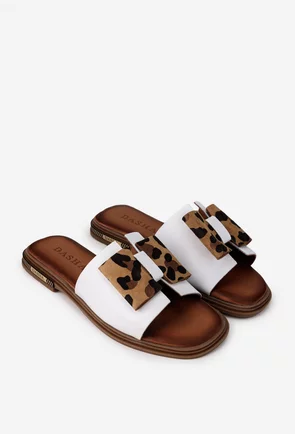 Sandale dama albe din piele cu funda
