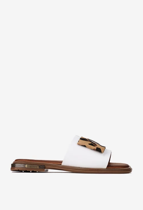 Sandale dama albe din piele cu funda