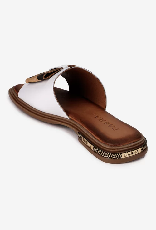 Sandale dama albe din piele cu funda