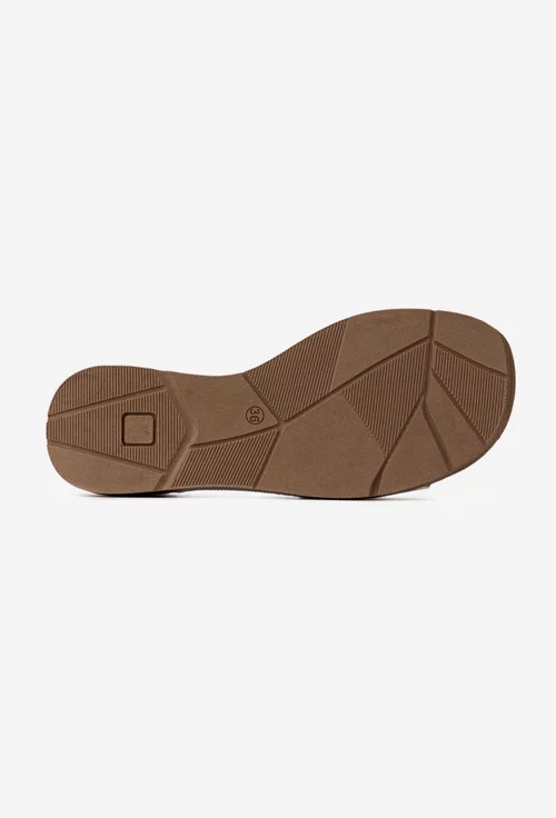 Sandale dama albe din piele cu funda maro