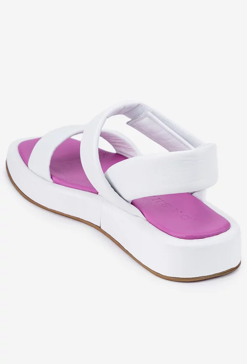 Sandale dama albe din piele cu inchidere scai