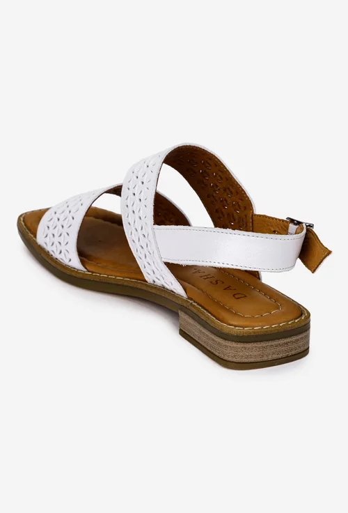 Sandale dama albe din piele cu model perforat