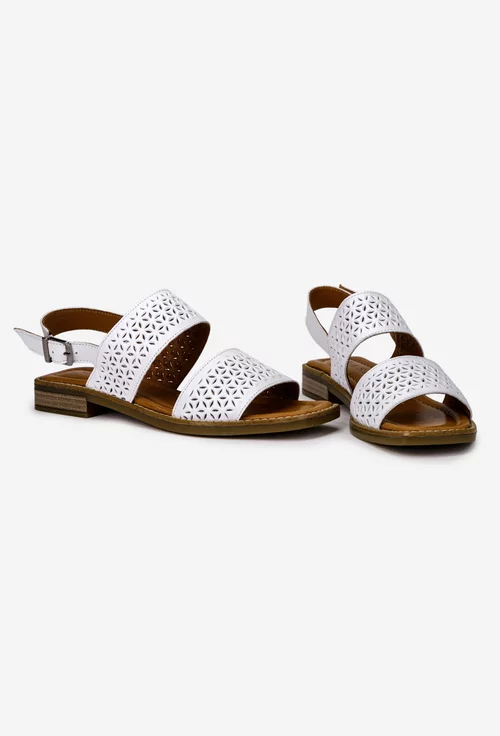 Sandale dama albe din piele cu model perforat