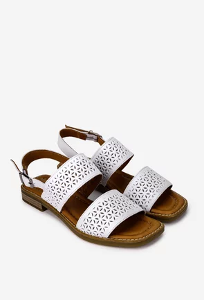 Sandale dama albe din piele cu model perforat