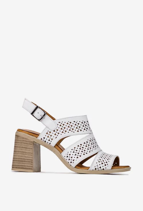 Sandale dama albe din piele cu model perforat