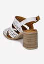 Sandale dama albe din piele cu model perforat