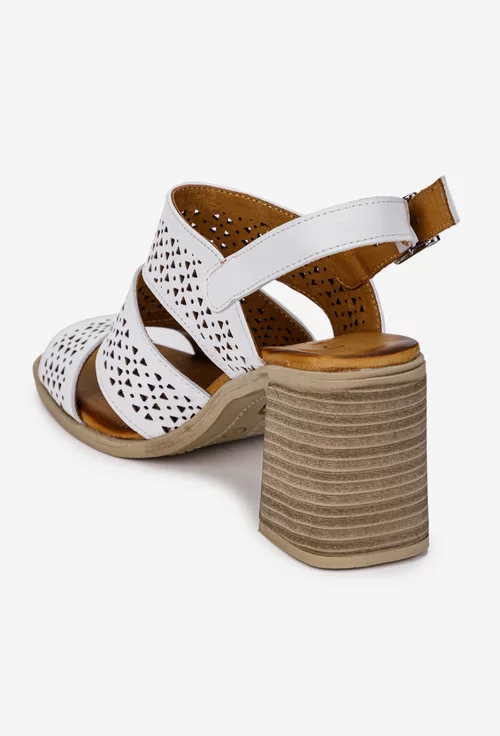 Sandale dama albe din piele cu model perforat