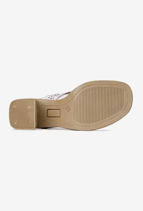 Sandale dama albe din piele cu model perforat