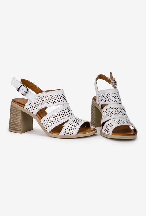 Sandale dama albe din piele cu model perforat