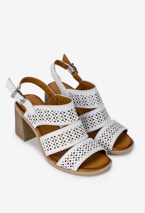Sandale dama albe din piele cu model perforat