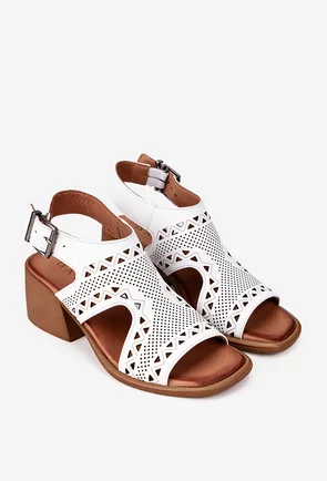 Sandale dama albe din piele cu model perforat