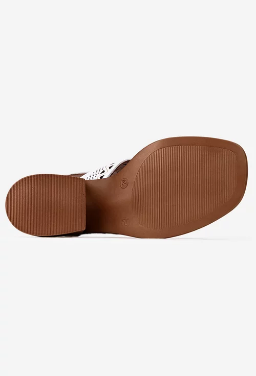 Sandale dama albe din piele cu model perforat