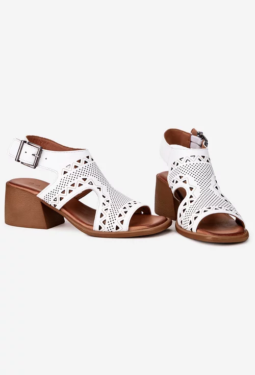 Sandale dama albe din piele cu model perforat