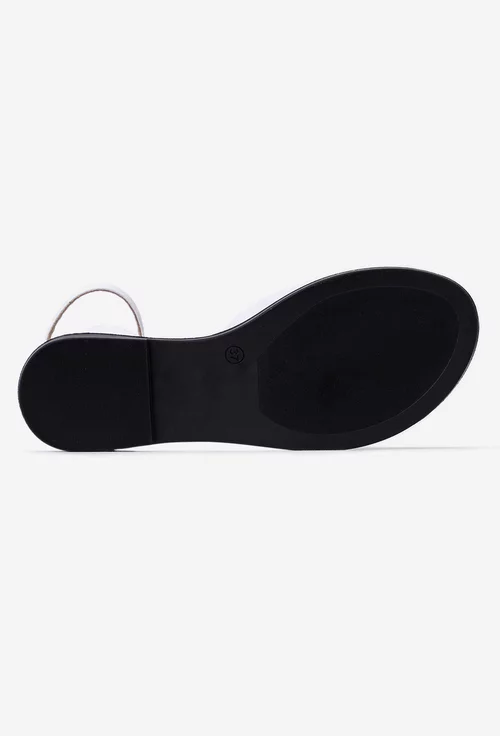 Sandale dama albe din piele cu ornament floare