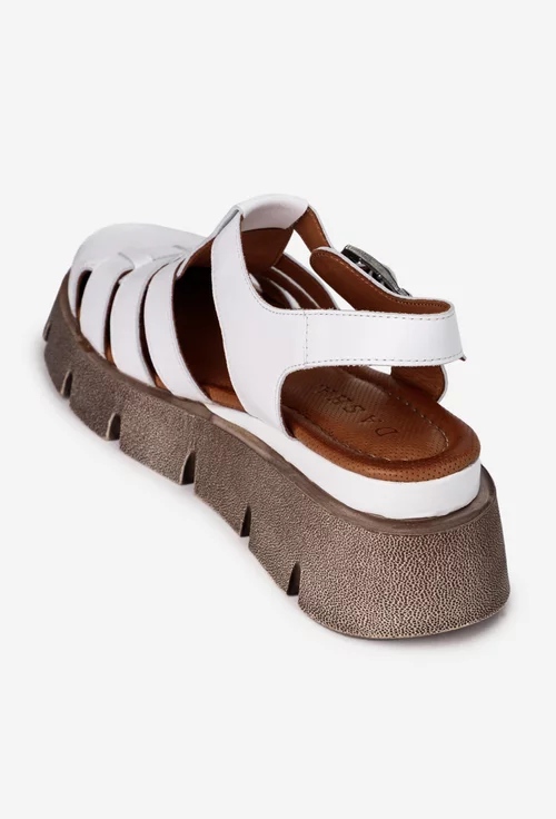 Sandale dama albe din piele naturala