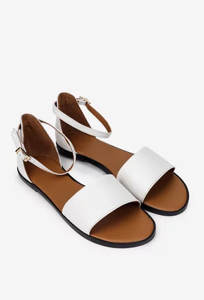 Sandale dama albe din piele naturala