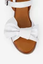 Sandale dama albe din piele naturala accesorizate cu funda