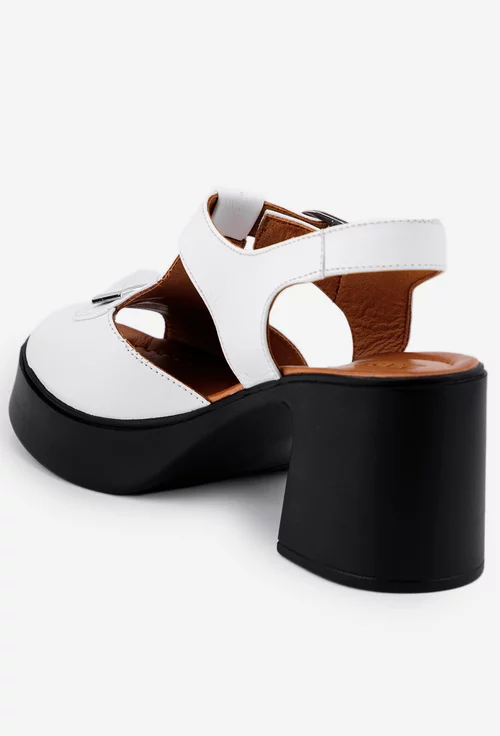 Sandale dama albe din piele naturala cu accesoriu