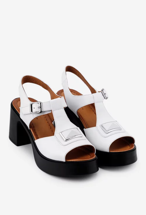 Sandale dama albe din piele naturala cu accesoriu