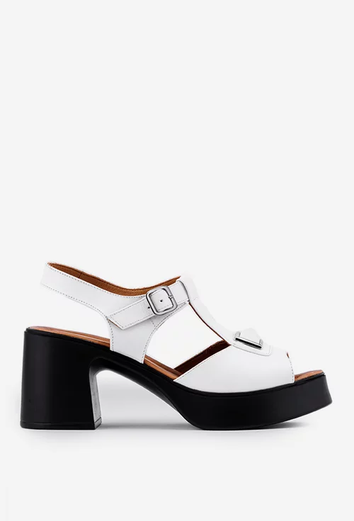 Sandale dama albe din piele naturala cu accesoriu