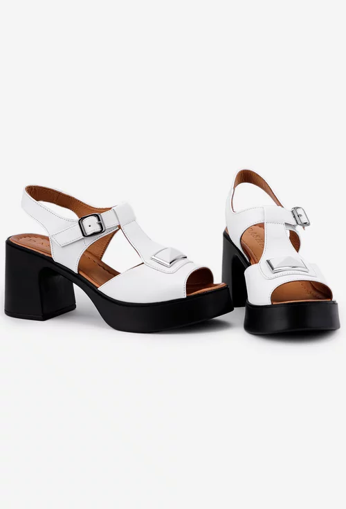 Sandale dama albe din piele naturala cu accesoriu