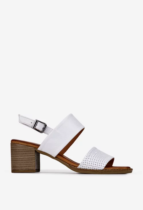 Sandale dama albe din piele naturala cu aspect perforat