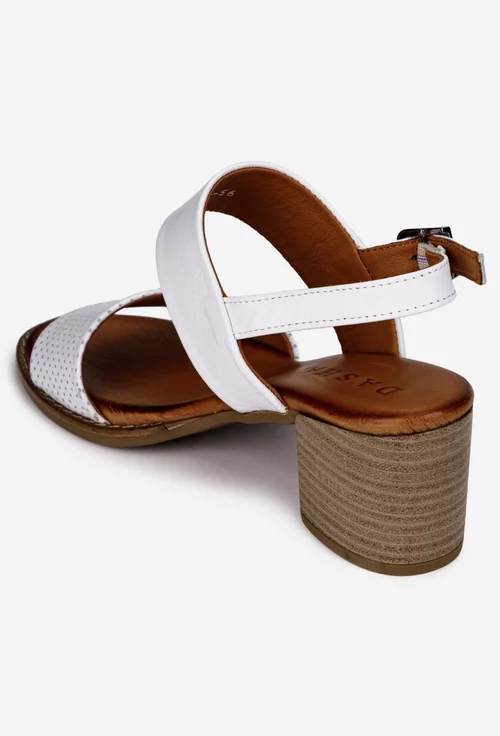 Sandale dama albe din piele naturala cu aspect perforat