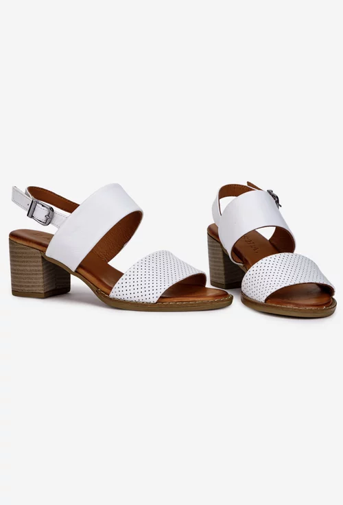 Sandale dama albe din piele naturala cu aspect perforat