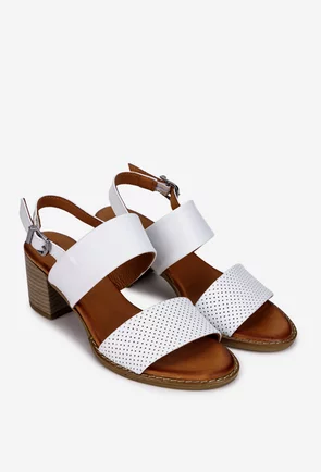 Sandale dama albe din piele naturala cu aspect perforat