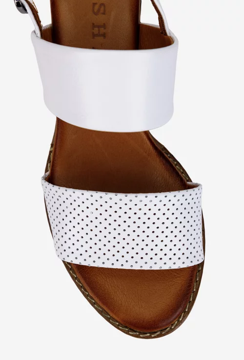 Sandale dama albe din piele naturala cu aspect perforat