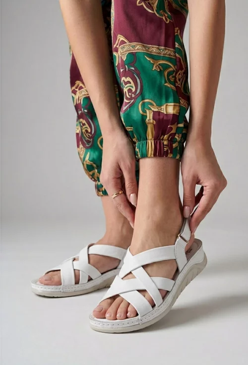 Sandale dama albe din piele naturala cu inchidere scai picture - 2