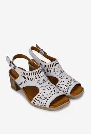 Sandale dama albe din piele naturala cu model perforat