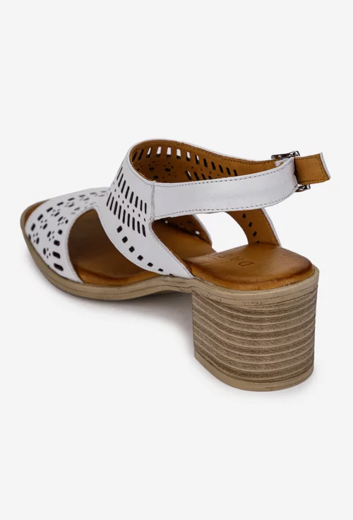 Sandale dama albe din piele naturala cu model perforat