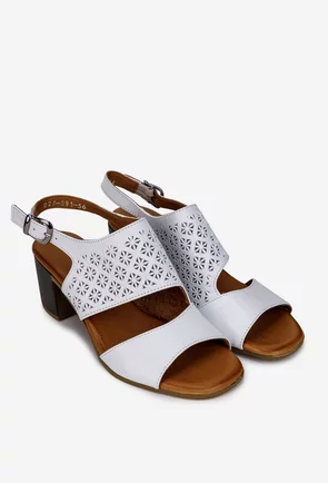 Sandale dama albe din piele naturala cu model perforat