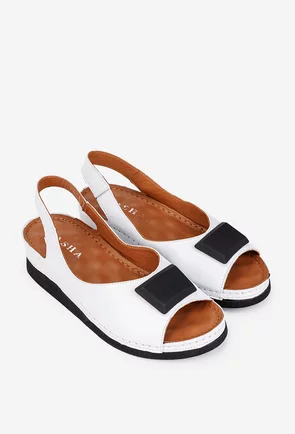 Sandale dama albe din piele naturala cu ornament