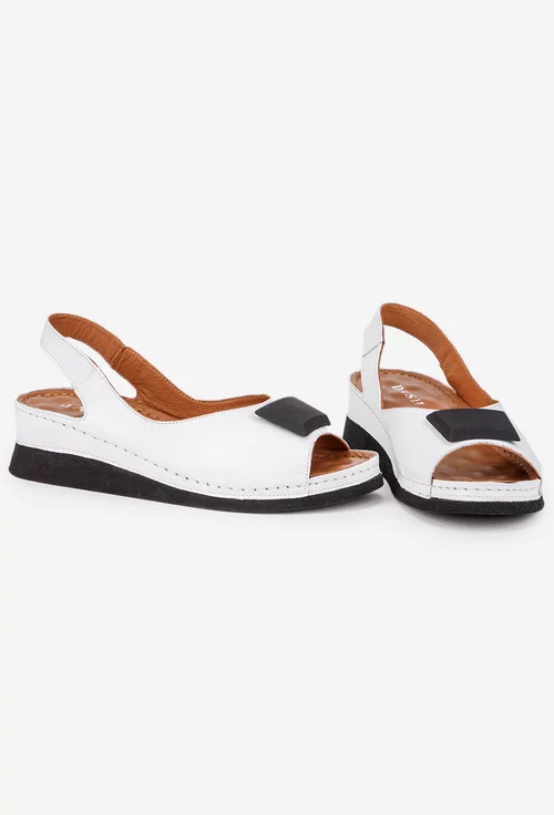 Sandale dama albe din piele naturala cu ornament