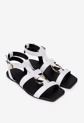 Sandale dama albe din piele naturala cu ornament