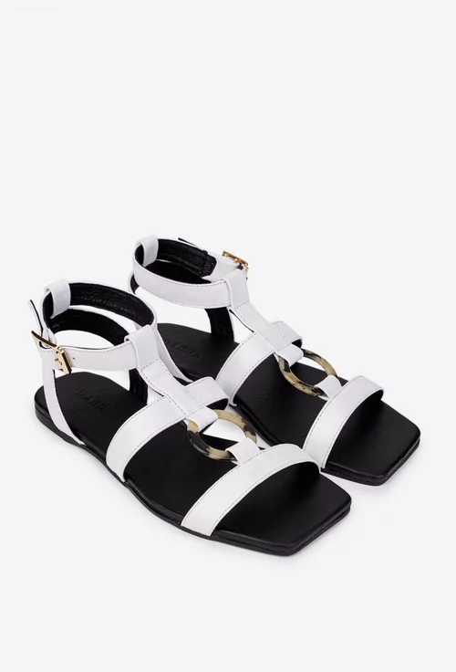 Sandale dama albe din piele naturala cu ornament