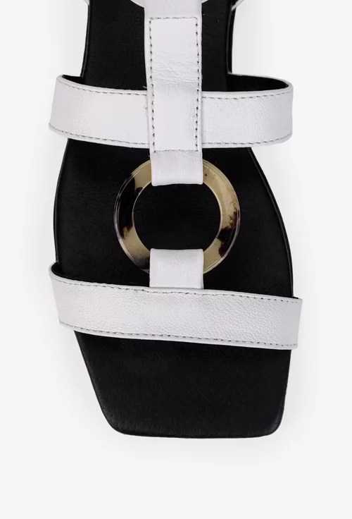 Sandale dama albe din piele naturala cu ornament