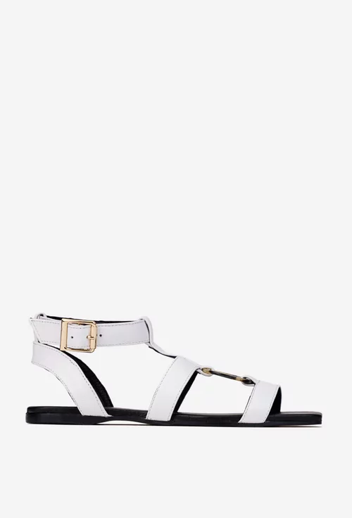 Sandale dama albe din piele naturala cu ornament