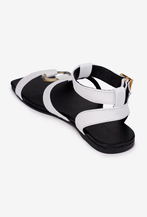 Sandale dama albe din piele naturala cu ornament