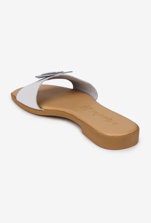 Sandale dama albe din piele naturala cu ornament model stil papuc picture - 4
