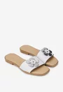 Sandale dama albe din piele naturala cu ornament model tip papuc